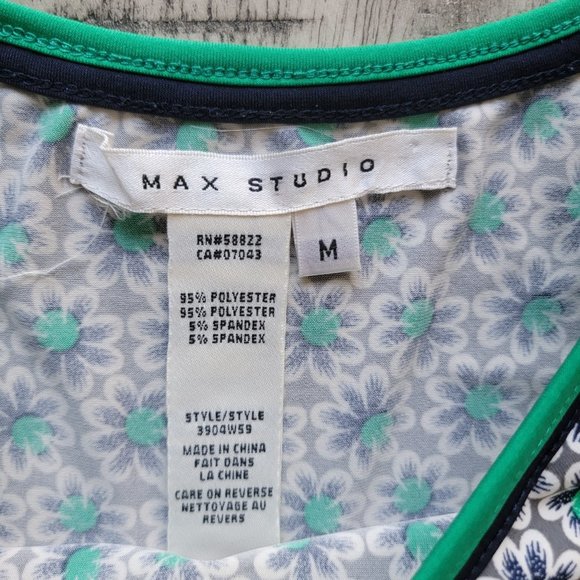 Max Studio White Navy and Green Daisy Sleeveless Fit and Flare Dress - Picture 9 of 10